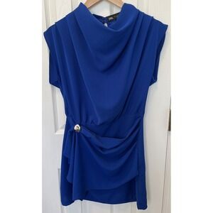 Zara Wrap Front Dress Gold Brooch Waist Detail Mini Blue Womens Size S